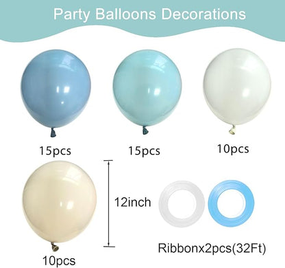 Dusty Blue White Balloons Set, 50pcs 12 Inch Dusty Blue Balloons Blue Sand White Balloon for Party Decorations Adult Party Wedding Party Decoration