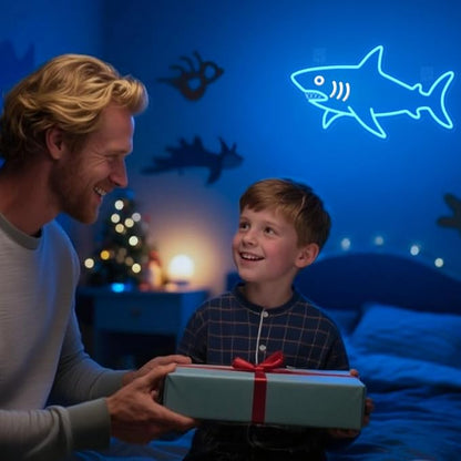 Shark Neon Sign, Dimmable LED Shark Light Animal Wall Decor, Christmas Gift White Elephant Gifts for Boys Men, Bedroom Living Room Man Cave Home Decoration With USB Powered