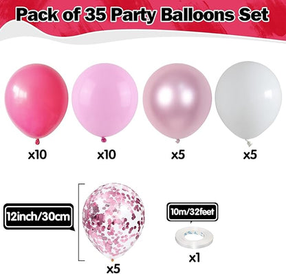 Pink Balloons Set 12 Inch Hot Pink and White Balloons 35 Pcs Rose Red Light Metallic Pink Confetti Balloon for Girls Women Princess Valentines Engagement Wedding Baby Shower Birthday Party Decorations