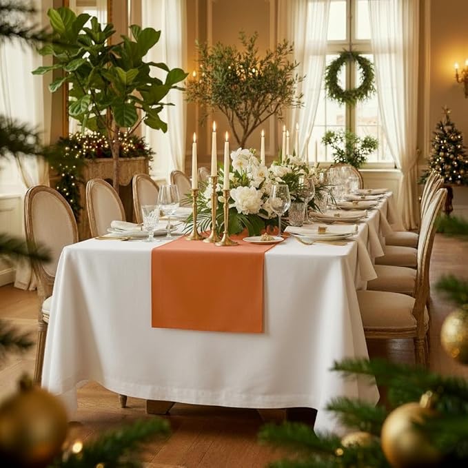D'Moksha Homes Linen Rust Table Runner 48 Inches - 100% Pure Linen Table Runner 14 x 48 Inch for Coffee Tables, Dresser, Winter, Christmas, Holiday - Machine Washable