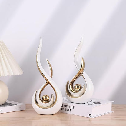 2PCS Abstract Art Ceramic Sculptures, Modern Decor Figurines for Living Room Decorative Objects, Sculptures Home Decor Set for Table, TV Stand, Entryway, Bookshelf Display (White Gold)