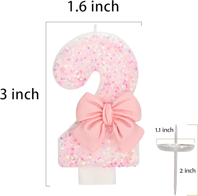 26th Birthday Candles for Cake, Pink Bow Number Cake Candles, 2.76 inch Number Happy Birthday Candle, Cake Topper Decoration for Birthday Party (Number 26)