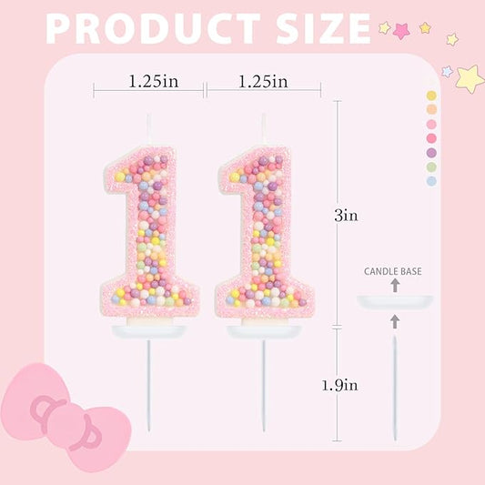 Pink Birthday Candles - Number 11 Candle, Colorful Macaron Candles, 11 Birthday Decorations for Girls, Sweet Cake Decorations, Sweet Theme Party Supplies (Pink)