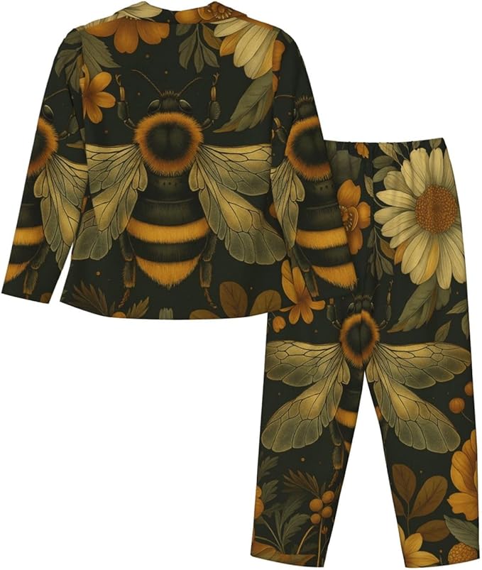 Retro Bee And Floral Women'S Pajama Sets Ultra-Soft Printed Sleepwear