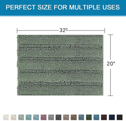 H.VERSAILTEX Bath Rugs for Bathroom Non Slip Bath Mats Extra Thick Chenille Striped Rug 20" x 32" Absorbent Non Skid Fluffy Soft Shaggy Washable Dry Fast Plush Mat for Indoor, Bath Room - Green Bay
