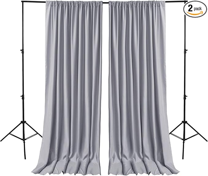 Hiasan Silver Grey Backdrop Curtains for Parties, Polyester Photography Backdrop Drapes for Family Gatherings, Wedding Decorations, 5ftx78ft, Set of 2 Panels