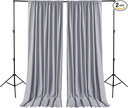 Hiasan Silver Grey Backdrop Curtains for Parties, Polyester Photography Backdrop Drapes for Family Gatherings, Wedding Decorations, 5ftx78ft, Set of 2 Panels