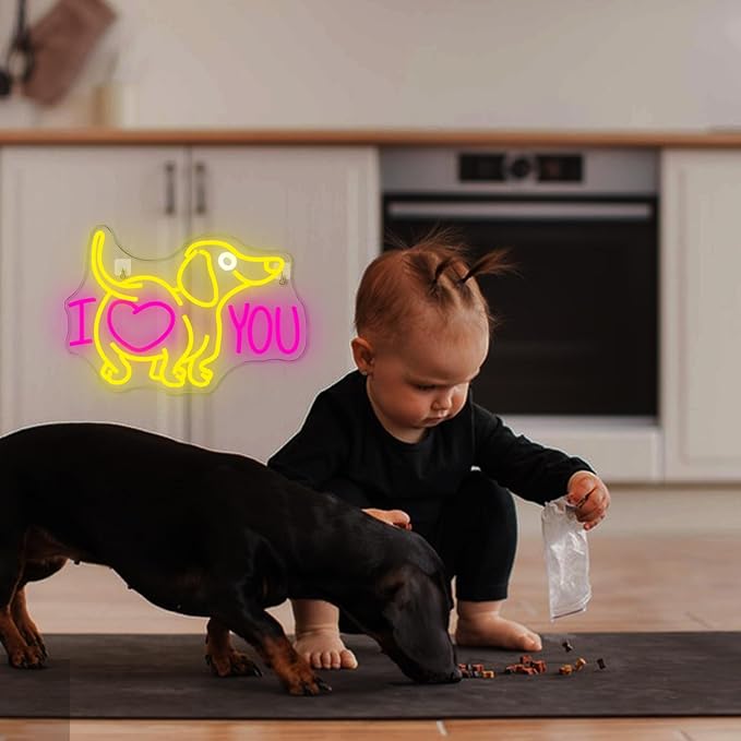 Lucunstar Dog Neon Sign I Love You Neon Signs for Wall Decor Dog LED Light for Pet Shop Wall USB Connectivity Adjustable Brightness Pink LED Sign for Party Decor Gifts for Animal Lover Valentine's Day