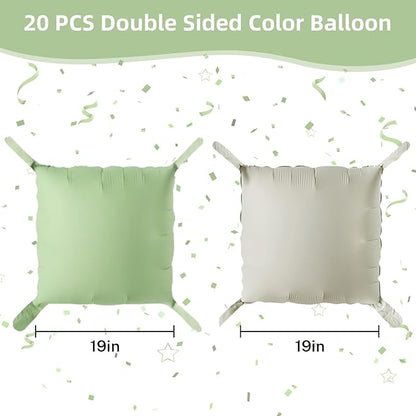 Sage Green Square Foil Balloon Wall, 20 PCS Double Sided Mint and Beige Square Balloon Wall Backdrop for Gender Neutral Baby Shower Wedding Jungle Safari Woodland Birthday Party Decoration
