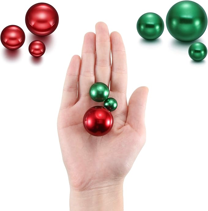 Hicarer 120 Pieces Pearl for Vase Filler Pearl Bead Vase Centerpieces Brush Holder Assorted Round Faux Bead for Crafting, Home Wedding Table Decor 14/20/30 mm(Green, Bright Red)