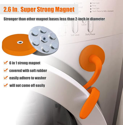 Front Load Washer Door Prop and Stopper - Magnetic Washing Machine Door Holder with 2.6-Inch Magnet Base, Removable Flexible Washer Door Stopper Keep Washer Door Open to Prevent Odors (Orange)