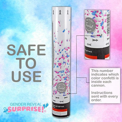 Gender Reveal Confetti Cannon Poppers(2 Pack - Pink) Gender Reveal Surprise - Colorful Confetti