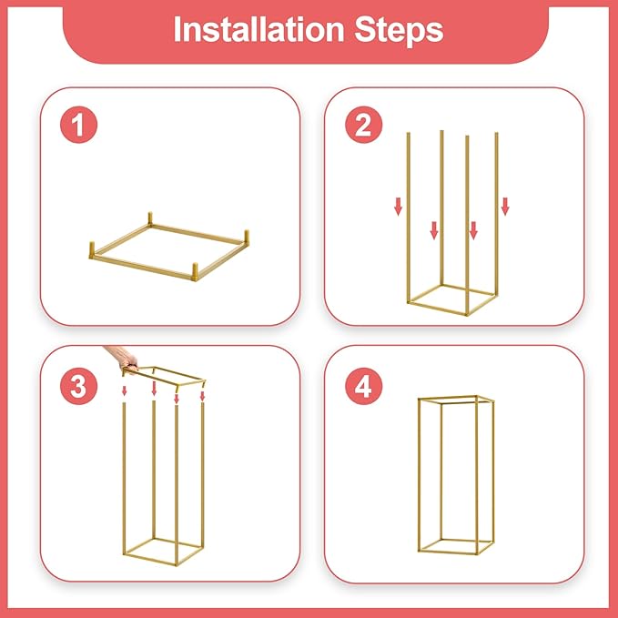 10 Pcs Gold Flower Stands 23.6 Inch Tall, Metal Geometric Floral Display Racks for Wedding Table Centerpieces Decorations, Modern Rectangle Flower Column for Party Event Reception