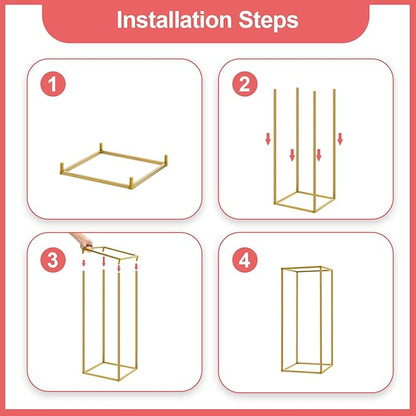 10 Pcs Gold Flower Stands 23.6 Inch Tall, Metal Geometric Floral Display Racks for Wedding Table Centerpieces Decorations, Modern Rectangle Flower Column for Party Event Reception