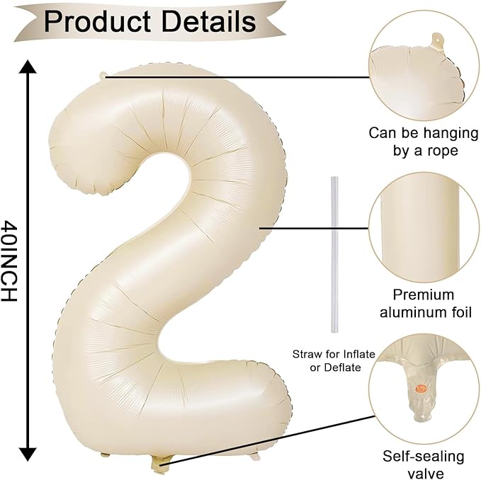 Beige 21st Birthday Balloons Number 21, 40 Inch Large Foil 1 & 2 Numbers Balloons for 21 Year Old Boys Girls, Cream Giant Helium Balloon for Women Men 21st 12th Birthday Anniversary Party Decorations