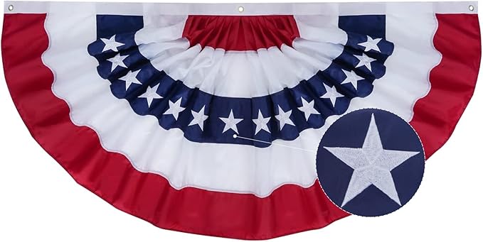 SYII Bunting Flag 2x4 Feet Outdoor, Embroidery Stars American US Bunting Flags with 3 Brass Grommets, Patriotic Half Fan Banner for Fourth of July Decor, 4th of july Decorations Outdoor