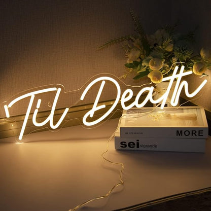 SYLHOME Large LED Neon Light Sign 'Til Death 24"X5.9" 12V Wedding Bridal Shower Neon Birthday Party Art Wall Decor Signs Bar Bedroom Living Room Decor Sign Love (With Adapter) Warm White