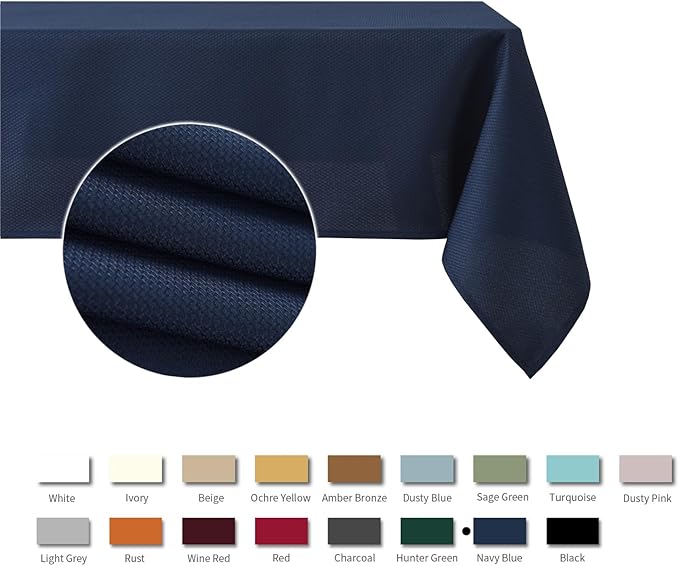 maxmill Jacquard Square Tablecloth Waterproof Spillproof Wrinkle Resistant Soft Textured Table Cloth for Dinner and Party Washable Polyester Fabric, Indoor and Outdoor Use, 60 x 60 Inch, Navy Blue