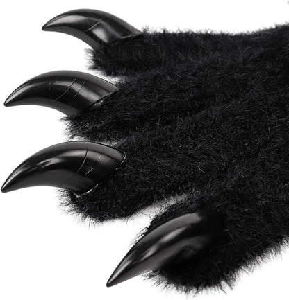 Faux fur wolf paw gloves with non-slip cat pad three-piece set, suitable for cosplay, Christmas, and Halloween party costumes