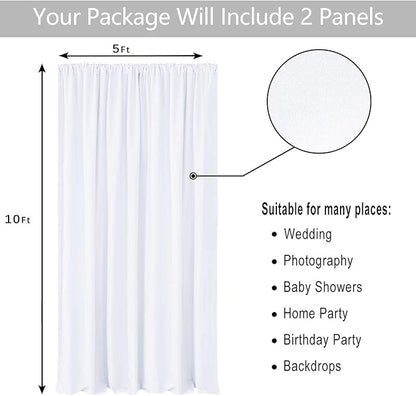 Hiasan White Backdrop Curtains for Parties, Polyester Photography Backdrop Drapes for Family Gatherings, Wedding Decorations, 5ftx10ft, Set of 2 Panels