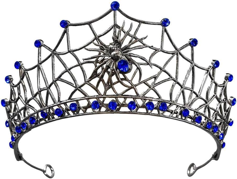 Gothic Black Spider Web Crown for Women Dark Queen Crystal Tiara Metal Headpiece Vampire Cosplay Masquerade Party Prom Night Witch Sorceress Costume Accessory