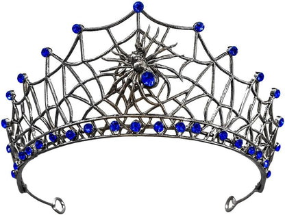 Gothic Black Spider Web Crown for Women Dark Queen Crystal Tiara Metal Headpiece Vampire Cosplay Masquerade Party Prom Night Witch Sorceress Costume Accessory