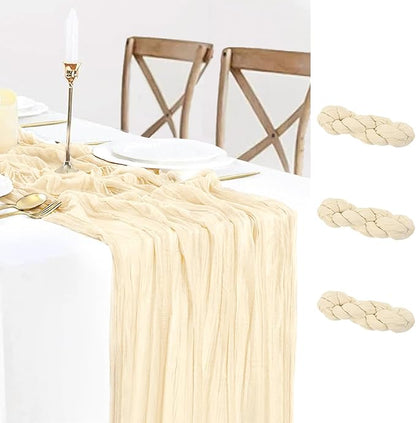 3 Pack Beige Cream Cheesecloth Table Runner, 35x120 Inches Cream Gauze Table Runner Boho Cheese Cloth Table Runner for Wedding Bridal Shower Decoration Table Decor