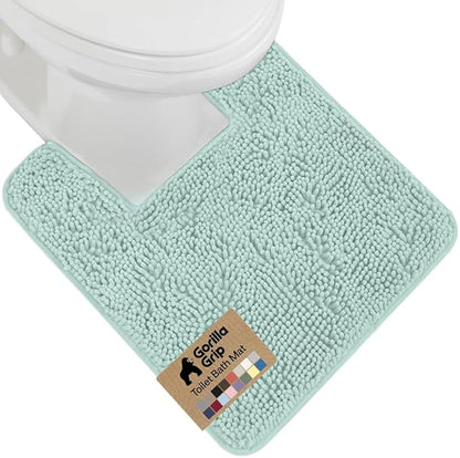 GORILLA GRIP Plush Absorbent Shaggy Chenille Bath Rug Mat for Square Toilet Base with Rubber Backing, Machine Washable Rugs, Soft Microfiber Contour Mats for Toilets, Bathroom Decor, Seablue