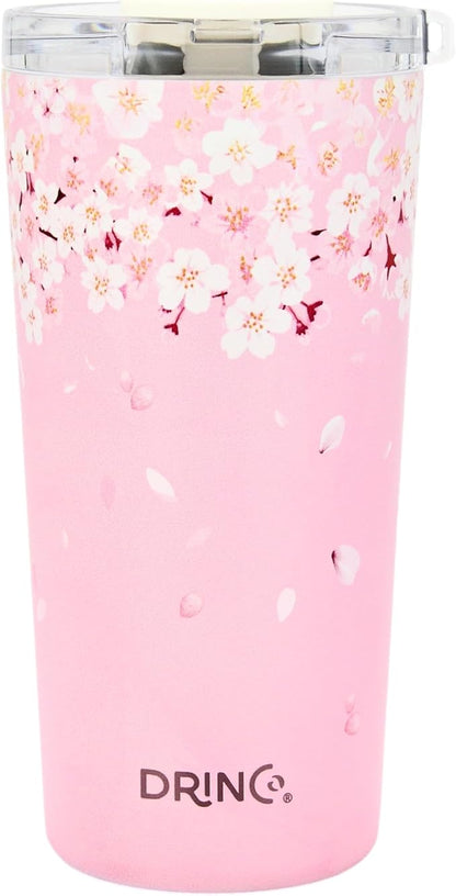 Drinco - 20 oz Stainless Steel Tumbler | Double Walled Vacuum Insulated Mug With Lid, 2 Straws, For Hot & Cold Drinks (20oz Sakura)