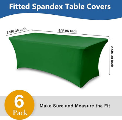 Spandex Table Cloths for 8 Foot Rectangle Tables-6 Pack Fitted Stretch Green Table Covers-Elastic Christmas Tablecloth for Party, Vendor Booth Display, Banquet Buffet Event, Craft Trade Show