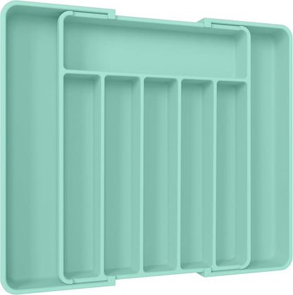 Aujen Silverware Organizer - Expandable Kitchen Drawer Organizer, Adjustable Utensil Organizer, Cutlery Tray for Forks, Knives, Multipurpose Kitchen Organizers and Storage Solution, Green, Large