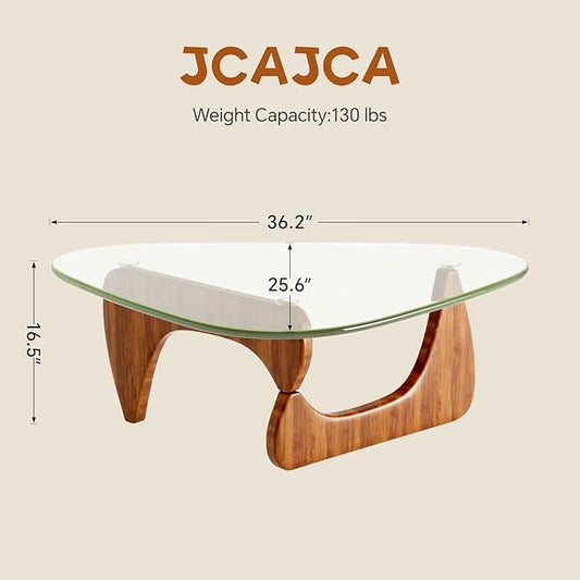 Coffee Table for Living Room Mid Century Modern Center Table with Glass Top, Walnut Transparent