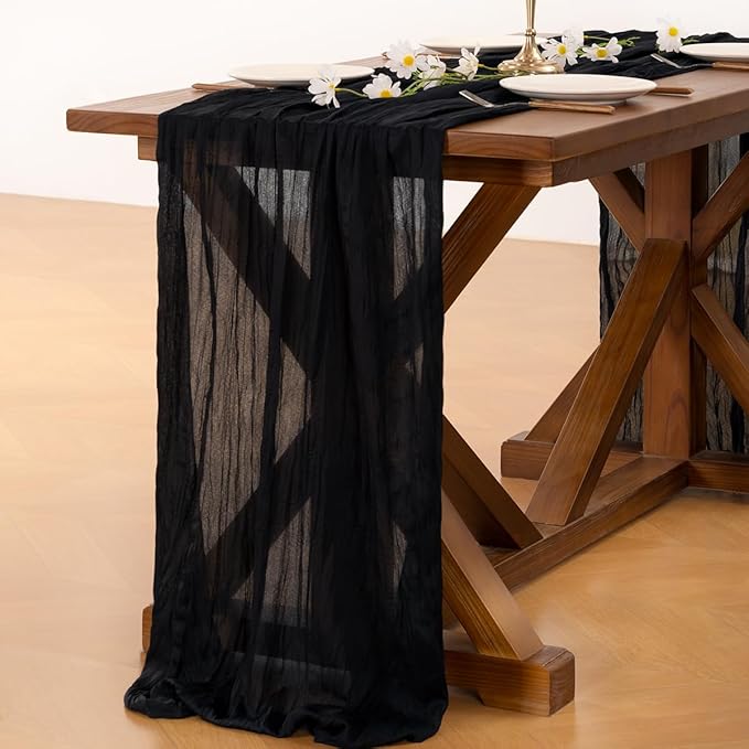 Socomi 3pcs Black Halloween Cheesecloth Table Runner Boho Rustic Gauze 120 inch 10FT Cheese Cloth Runner for Wedding Party Baby Shower Birthday Home Decor Holiday Decorations