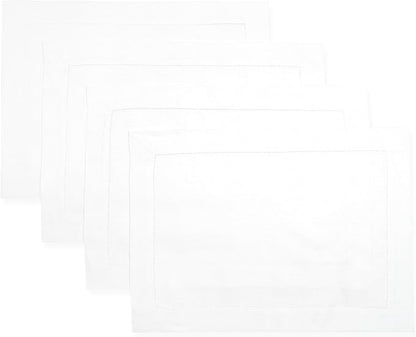 D'Moksha Homes White Linen Placemats Set of 4 - Classic Hemstitch Placemats 14 x 19 Inch - 100% Pure Linen Table Mats for Winter, Christmas, Holiday - Handcrafted and Machine Washable