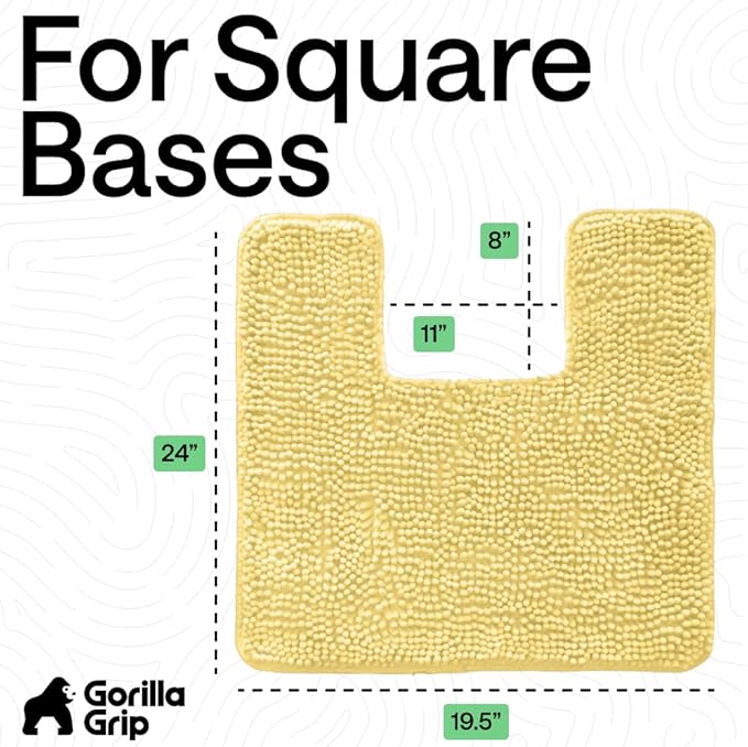 GORILLA GRIP Bath Rug Mat, Thick Soft Absorbent Chenille, Rubber Backing Quick Dry Microfiber Mats, Machine Washable Rugs for Shower Floor, Bathroom Runner Bathmat Accessories Décor, Contour, Yellow