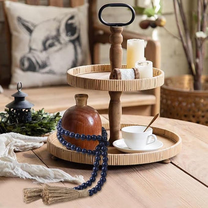 Wood Bead Garland 58 Inch Blue Wooden Beads for Boho Farmhouse Table Home Decor with Tassel, Wooden Prayer Bead, Rustic Country Boho Wall Hanging Decor for Kitchen Modern Living Room Tray Vase Shelf