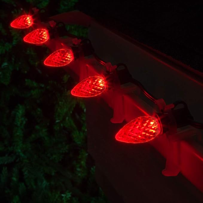 Wintergreen Lighting C7 OptiCore Red Outdoor Christmas Lights - LED Christmas String Lights, Outside Christmas Tree Lights; Green Wire (50 Lights, 50 ft)