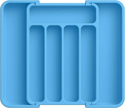 Aujen Silverware Organizer - Expandable Kitchen Drawer Organizer, Adjustable Utensil Organizer, Cutlery Tray for Forks, Knives, Multipurpose Kitchen Organizers and Storage Solution, Dark Blue, Medium