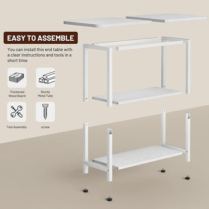 SLEEPING LAMB Side Table for Living Room, 3-Tier End Table for Small Space with Wide Storage Tabletop, Elegant White Narrow Nightstand for Bedroom, Sofa Couch