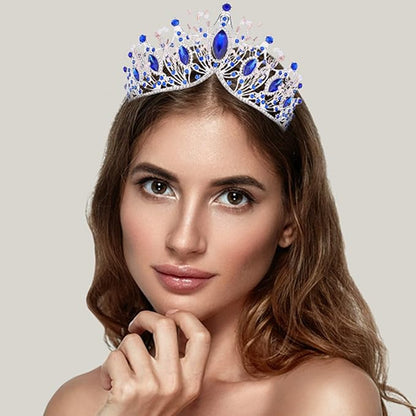 COCIDE Silver Tiara and Crown for Women Blue Gem Rhinestone Baroque Queen Headband for Girl Crystal Mermaid Princess Hair Accessories for Bride Birthday Party Bridesmaids Halloween Costume Cosplay