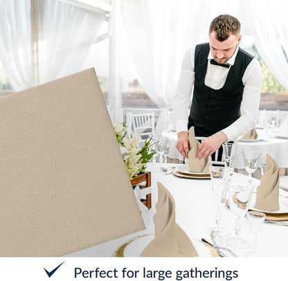 PAW - 50 Pieces Airlaid Paper Linen-Feel Napkins 16" x 16", Monocolor Disposable Cloth-Like Napkins, Elegant Beige Dinner Napkins for Kitchen, Party, Wedding, Gatherings, Christmas