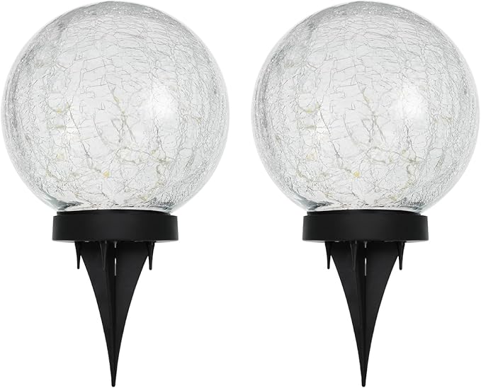HOTEAGLE Solar Globe Lights Outdoor Waterproof-Large 2-Pack Solar Balls Garden-Cracked Glass Ball Solar Lights Outdoor-Solar Orbs Outside Decor Garden Patio & Lawn Backyard Decor