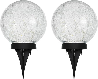 HOTEAGLE Solar Globe Lights Outdoor Waterproof-Large 2-Pack Solar Balls Garden-Cracked Glass Ball Solar Lights Outdoor-Solar Orbs Outside Decor Garden Patio & Lawn Backyard Decor
