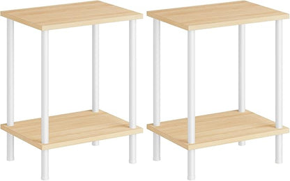 HOOBRO End Tables Set of 2, Small Side Table, Nightstand with 2-Layer Storage Shelves, Sofa Table for Small Spaces, Living Room, Bedroom, Stable Frame, Easy Assembly, Natural and White WN09BZP201