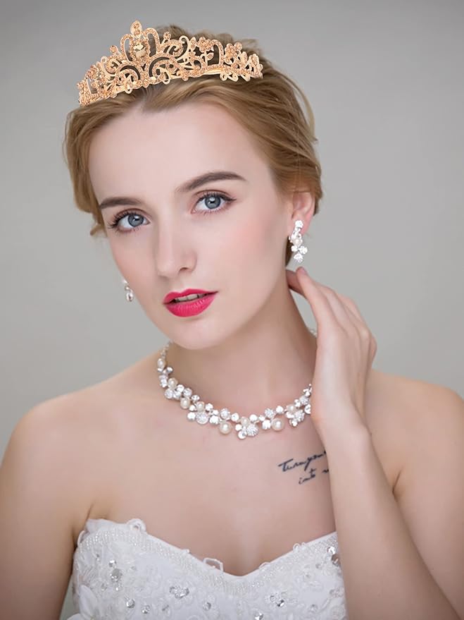 COCIDE Gold Tiara Crowns Crystal Headband Princess Rhinestone Crown with Combs Bride Headbands Bridal Wedding Prom Birthday Party Hair Accessories Jewelry for Women and Girls (M CHAMPAGNE)