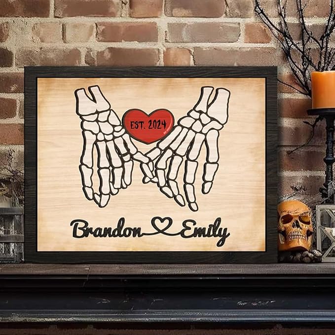 Personalized Forever My Boo Wooden Sign, Wedding Halloween Decorations, Couple Hand Skeleton Wooden Frame, Gothic Decor, Boo Sign, Custom Names For Couples Ghost Wood Sign, Birthday Gift for Boyfriend Girlfriend 3