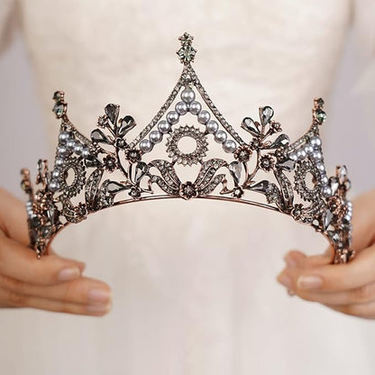 Wekicici Baroque Queen Crown Black Crystal Tiara Rhinestone Princess Wedding Headband for Women Birthday Pageant Party(Black)