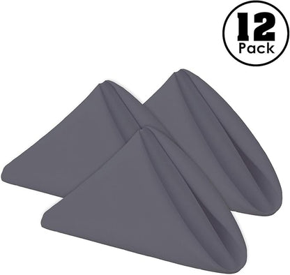 Gee Di Moda Cloth Napkins - 17 x 17 Inch Charcoal Dinner Napkins - Set of 12 Soft & Absorbent Washable Fabric Cloth Table Napkins with Hemmed Edges for Hotel Restaurant, Holiday Parties & Wedding