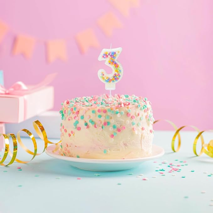 Birthday Candles - Number 3 Candle, Colorful Macaron Candles, Birthday Candles for Women/Girls, Cake Decorations, Theme Party Supplies