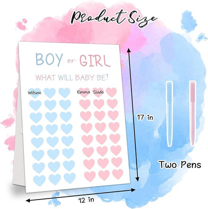 Gender Reveal Party Games, Blue and Pink Baby Gender Reveal Voting Board Sign, 48 Boy Girl Voting with Two Pens, He or She, Baby Gender Reveal Party Decorations Games for Boy or Girl Shower